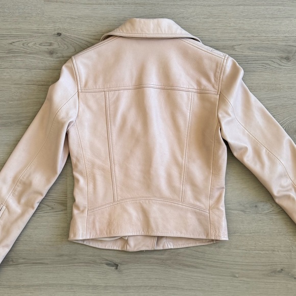 All Saints Dalby Slim Fit Biker Jacket Lamb Leather Blush pink Size 2 Zipper - Picture 2 of 15